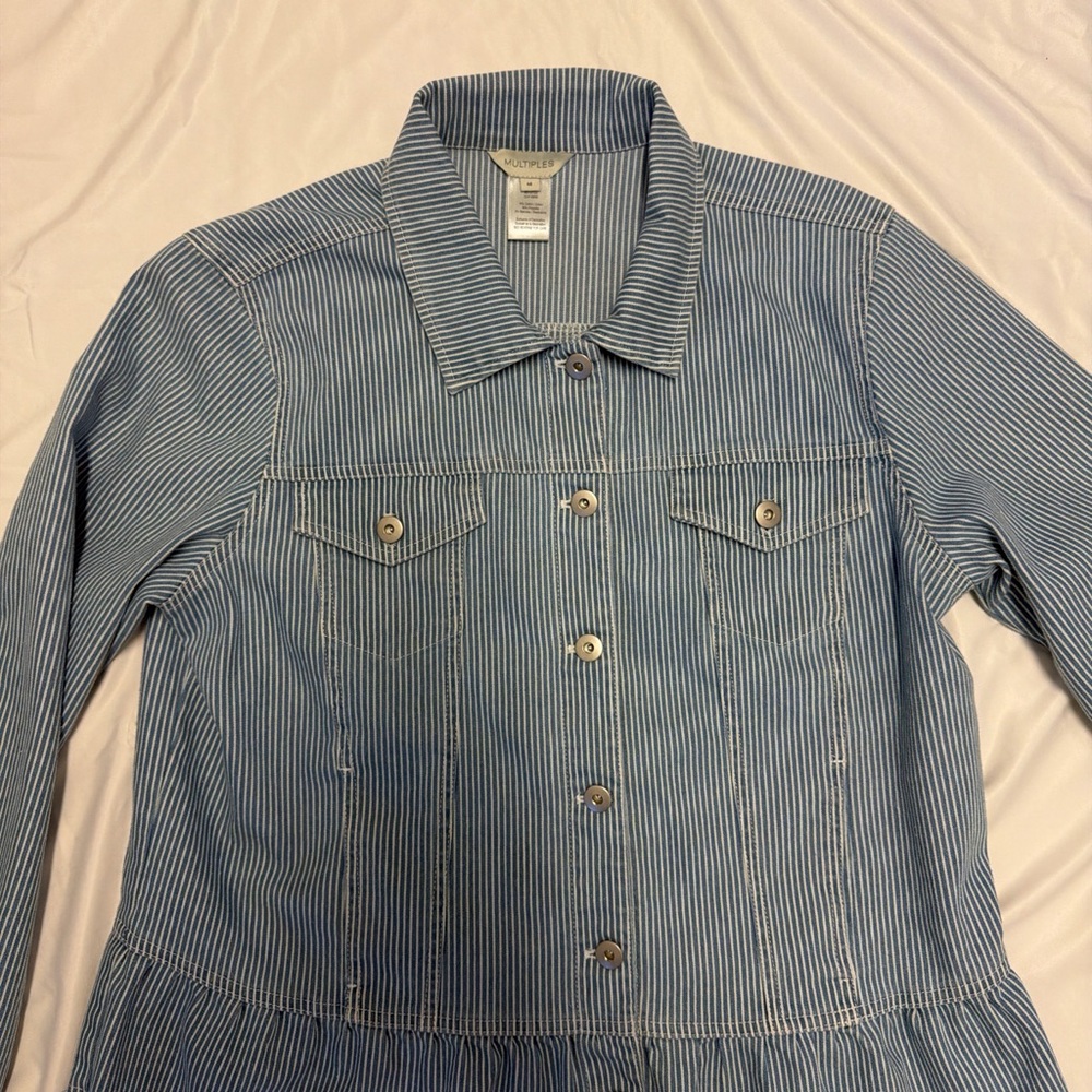 Multiples Blue Striped Jean Jacket - image 3